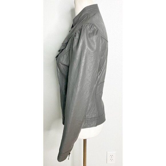 Vtg y2k  Kut From The Kloth Gray Leather Moto Fairy Romantic Fitted Jacket  S - Picture 2 of 6